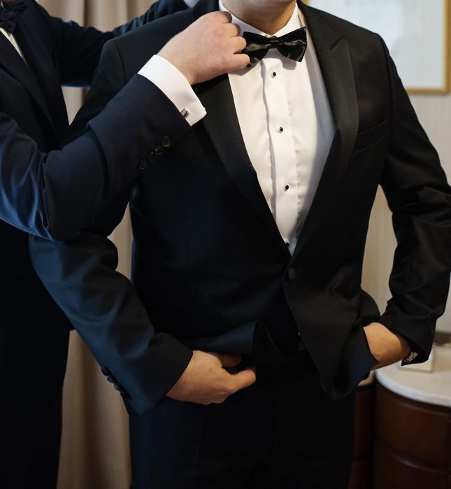 Zestaw smokingowy Smoking czarny ślubny Lincoln Lancerto wełna marynar