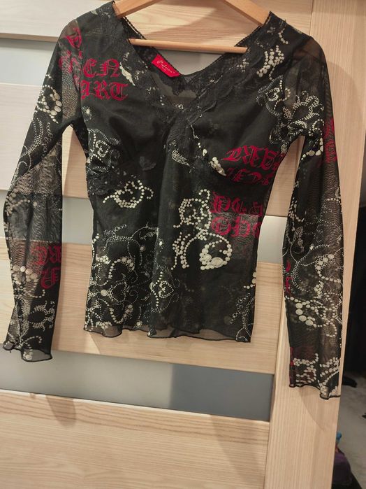 Prześwitująca elegancka bluzka z koronką XS