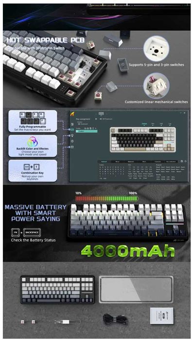 Klawiatura bezprzewodowa gamingowa Attack Shark X87