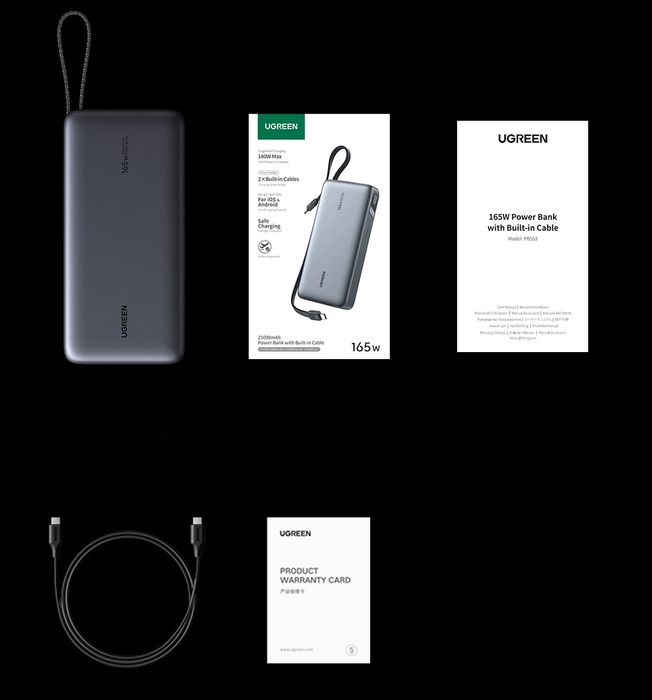 Повербанк Ugreen PB552 Nexode 25000mAh 165W з подвійними USB-C кабелям