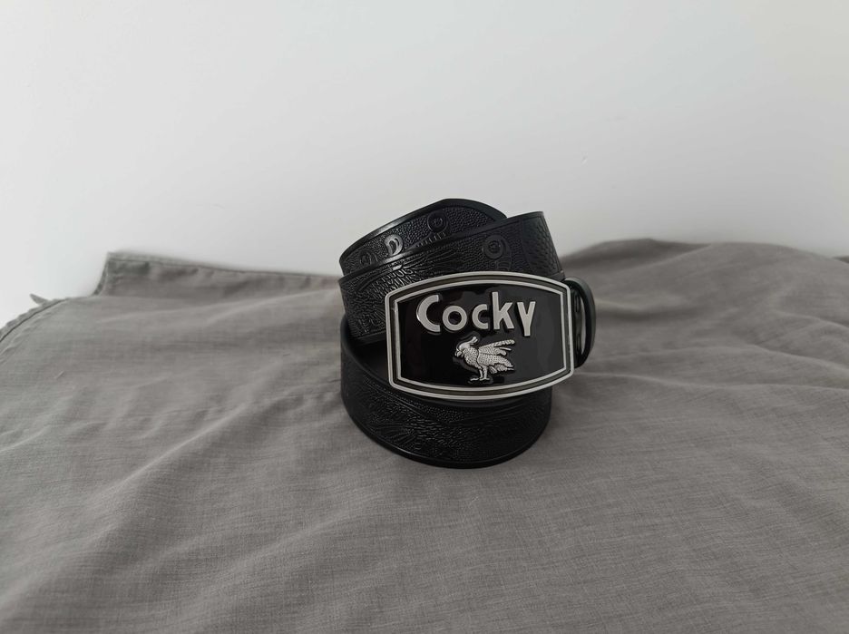 Czarny pasek wzory klamra Cocky kogut swag