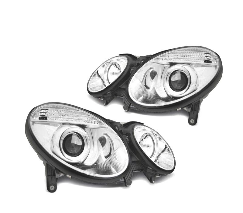 FAROIS FRONTAIS PARA MERCEDES CLASSE E W211 06-09 FUNDO CROMADO