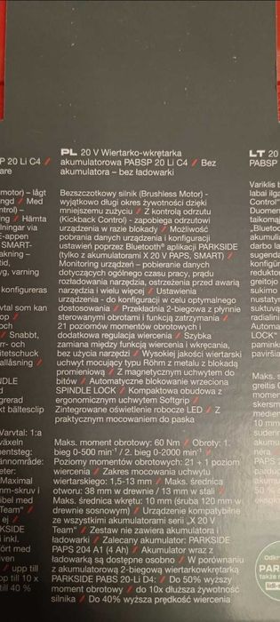 PARKSIDE PERFORMANCE akumulatorowa wiertarko-wkrętarka PABSP 20 Li C4