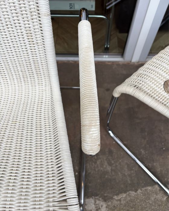 Vintage fotel chromowany rattan Axel Bruchhauser dla Tecta 1980s taras