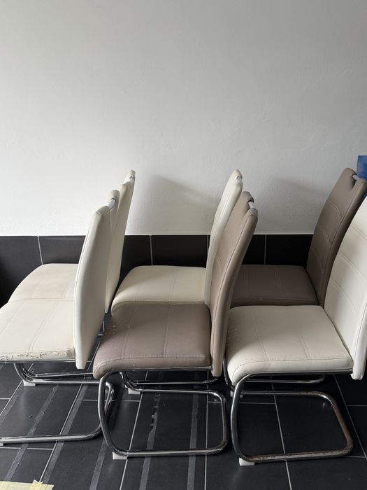 Conjunto de Mesa de Jantar com 6 Cadeiras – Branco e Madeira