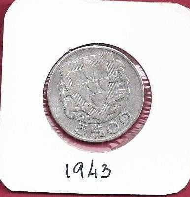 REPUBLICA  5$00   Escudos   1943     Prata