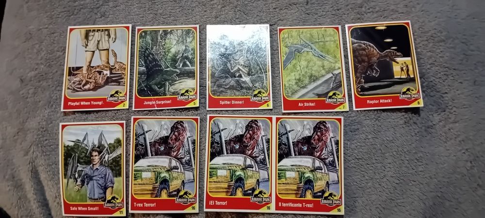 Karty kolekcjonerskie 9 szt Jurassic Park
