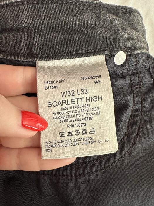 Spodnie jeansy Lee 32x33 scarlett high grafitowe damskie rurki