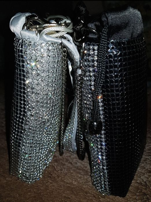 Клатч стразы мини чёрный/серебро