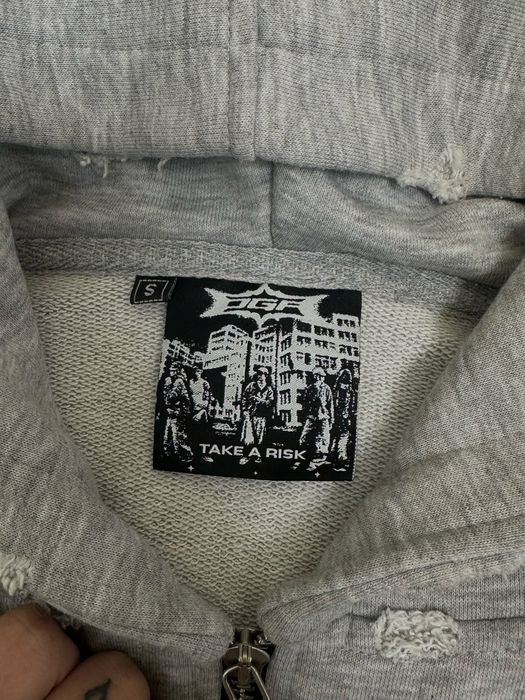 Grey Melange Zip-Up Hoodie "EMERGENCY GENERATION 2057"