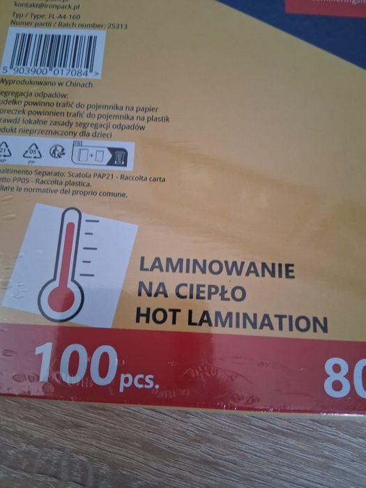 Folia do Laminowania LAMINACYJNA BŁYSZCZĄCA A4 100szt 2x80mic