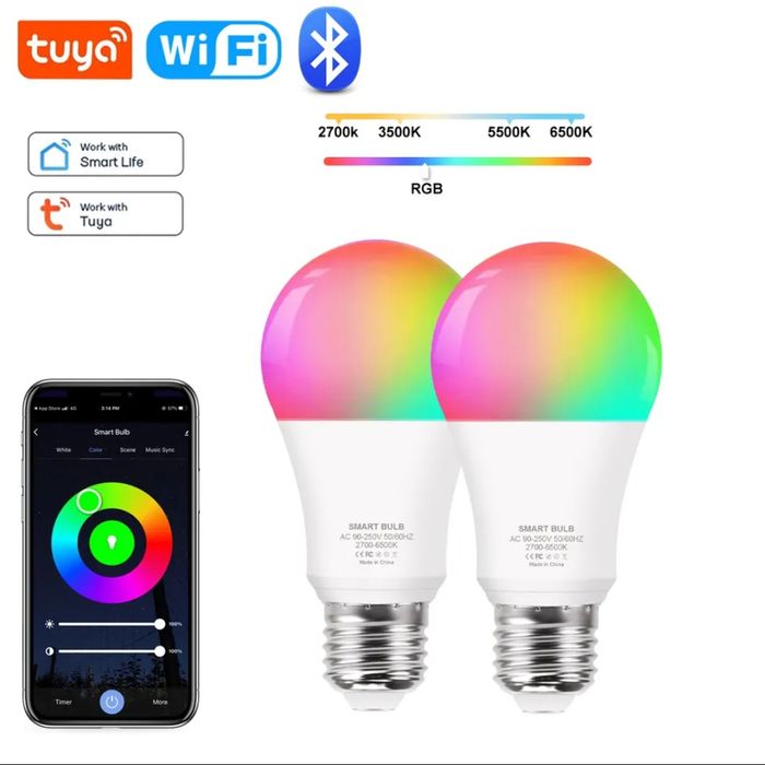 Bluetooth smart RGB лампа 9w 2 шт