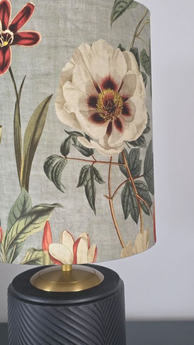Lampa stołowa lampka nocna  kwiaty rośliny  abażur zielony biały
