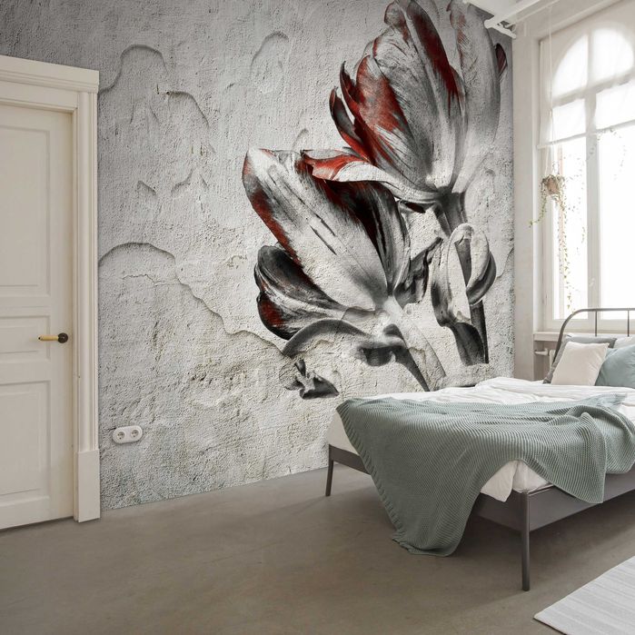 Fototapeta kwiat Beton Ściana Imitacja 3D Na Twój Rozmiar + KLEJ