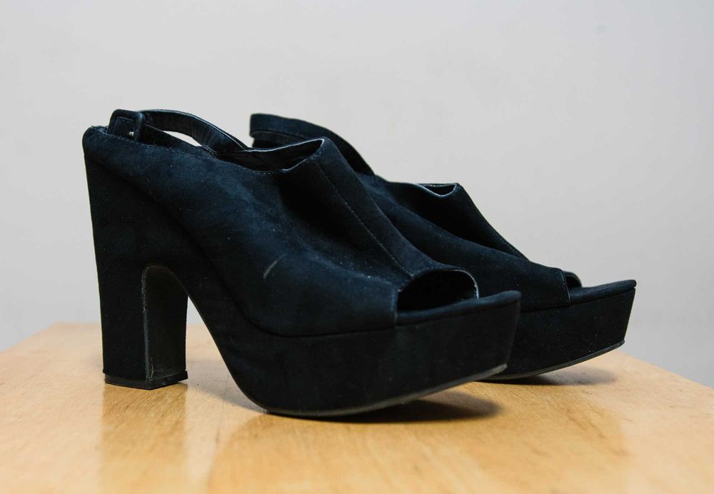 Czarne Sandały/Kapcie na Mega Platformie