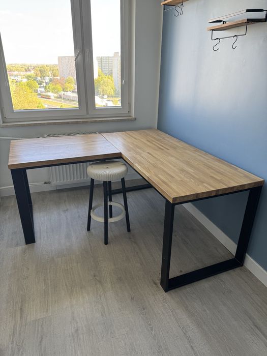 Biurko narożne Deerhorn – Lite Drewno Dębowe / Styl Loft – Stan Bardzo Dobry