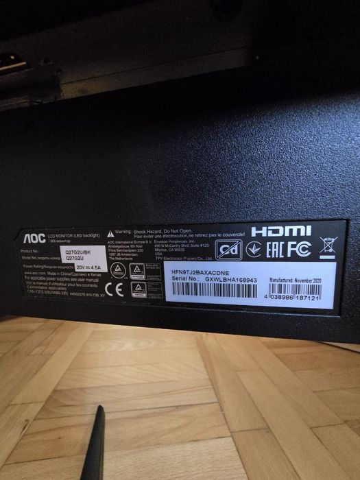 Monitor AOC Q27G2U/BK 27” – 144Hz, QHD