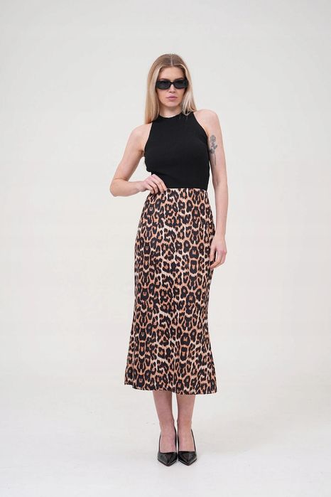 Spódnica midi wzór panterka prosta elegancka xs 5ia