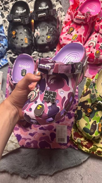 ‼️РОЗПРОДАЖ‼️ Crocs x Bape | Чорний, сірий, зелений, рожевий, синій, фіолетовий | Розміри 36–45