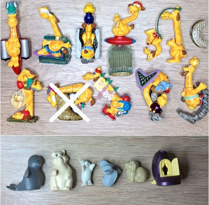 Киндеры, жирафы, кошки в домиках, мыши в овощах