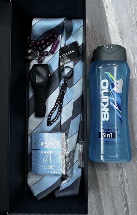 Zestaw męskiej biżuterii + krawat w eleganckim opakowaniu + gratisy