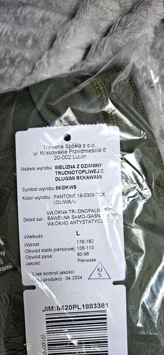 Bielizna z długim rękawem z dzianiny tridnotopliwej