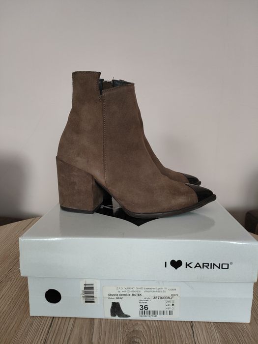 Botki ze skóry naturalnej zamszowej Karino
