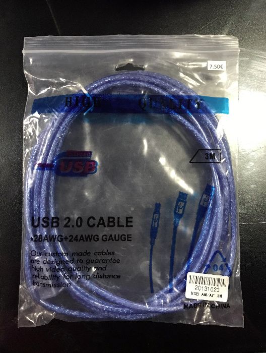 Cabo de extensão USB 3 metros / Cabo de extensão USB Macho-Fêmea USB64738946800899120