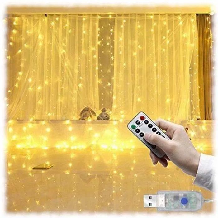 ZESTAW 2w1 LAMPKI LED Kurtyna Świetlna Girlanda ciepły biały GRATIS!