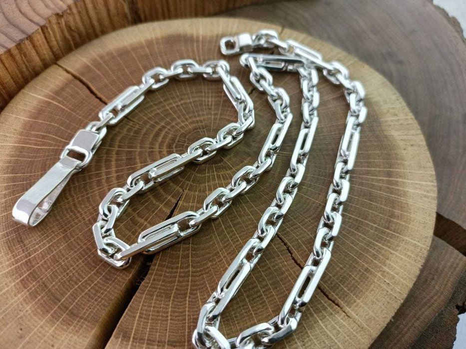 Серебряная цепочка Комби Якорь со вставками. Срібний ланцюг Якір