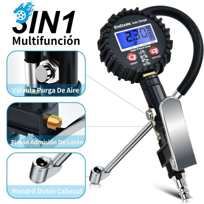 Medidor e Enchedor de Pneus Digital ENDARK - 200 PSI (Profissional)