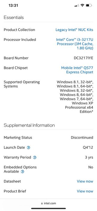 Intel® NUC Kit DC3217IYE mini komputer