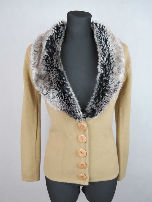 sweterek z futerkiem kardigan z kołnierzem Y2k gyaru