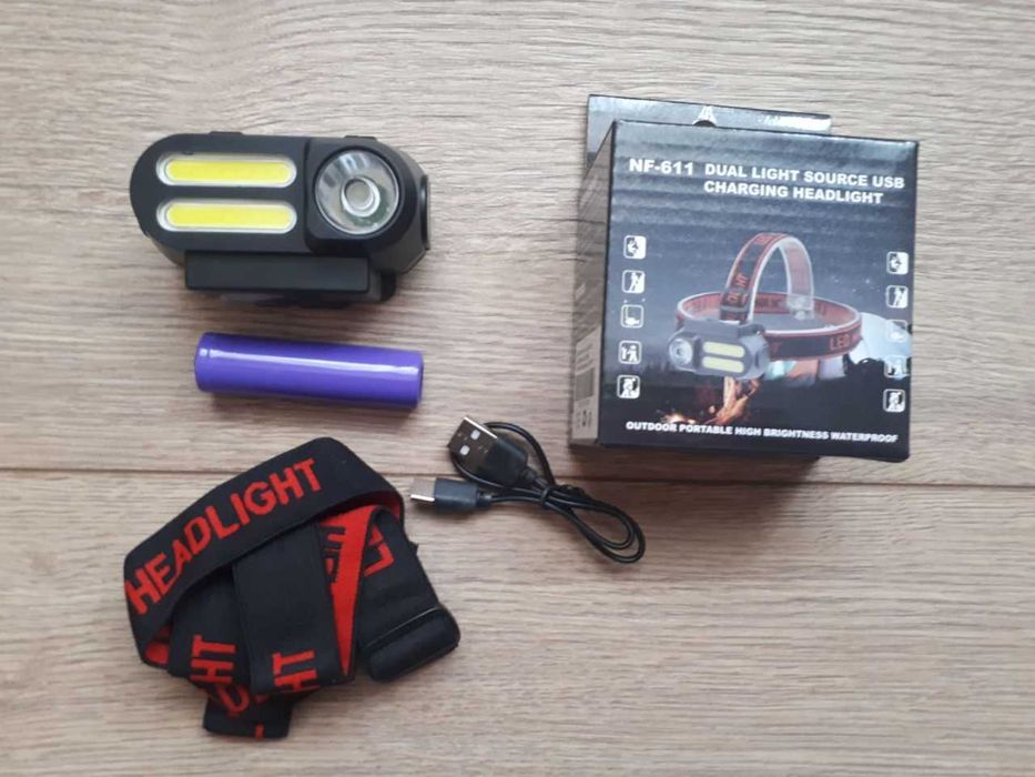 Налобний акумуляторний ліхтар BL-611 XPE+COB,Micro USB,АКБ 18650
