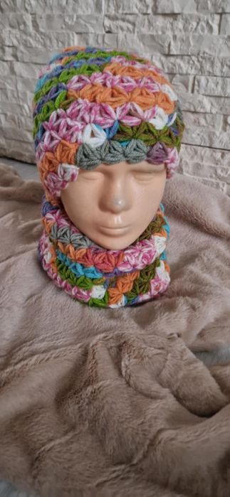 Czapka i komin Handmade kolorowa  lekka wygodna i ciepła