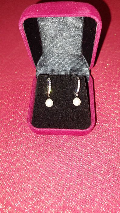 Серьги серебряные 925 с жемчугом и цирконом, Новые