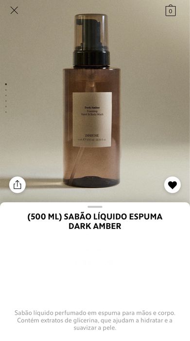 (500 ML) Sabão Líquido Espuma DARK AMBER Zara Home NOVO