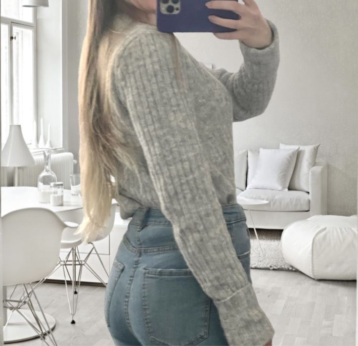 Ciepły śliczny sweter H&M szary
