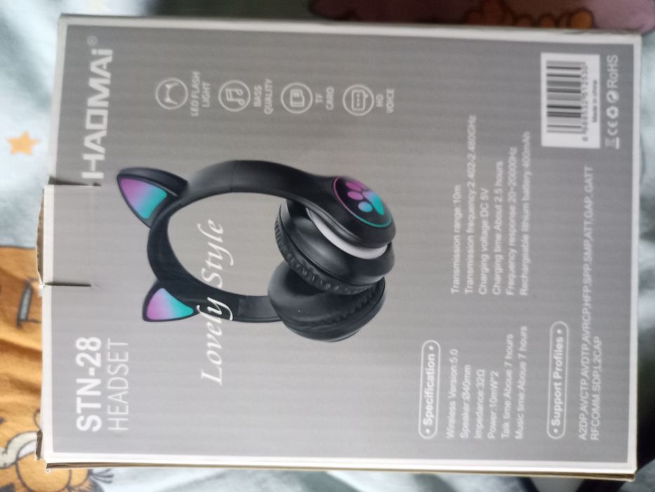 Навушники з Кото вушками Bluetooth STN 28 Cat чорні