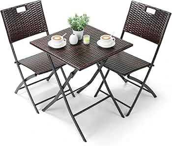 Składany Zestaw Mebli Bistro Rattan / Technorattan – 3 Części