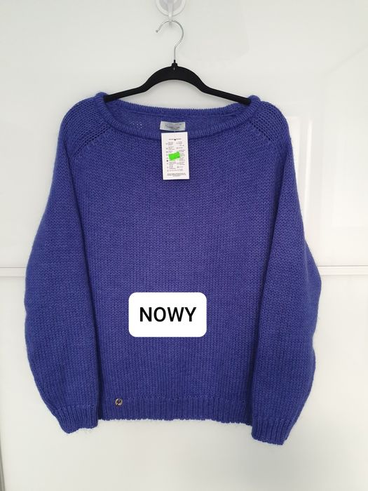 Sweter fioletowy wełniany miękki puszysty