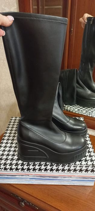 Сапоги кожаные на платформе