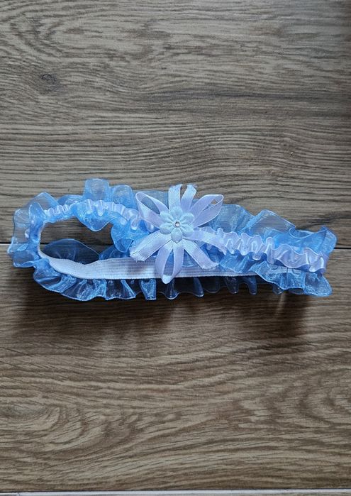 Podwiązka niebieska na ślub bielizna akcesoria satyna tiul niebieski element na szczescie