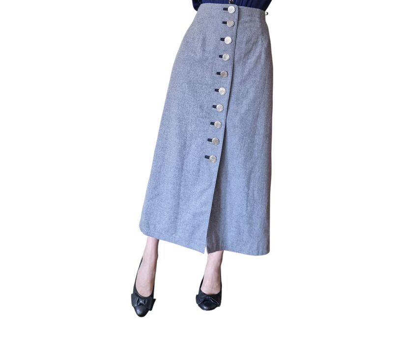 Vintage szara wełniana spódnica midi maxi landhaus