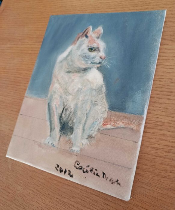 Quadro pintura a óleo de gato