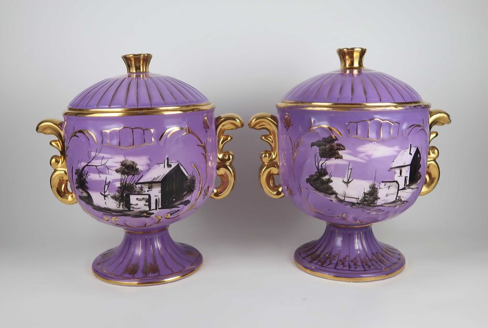 Par de Ânforas de cor Lilás em faiança