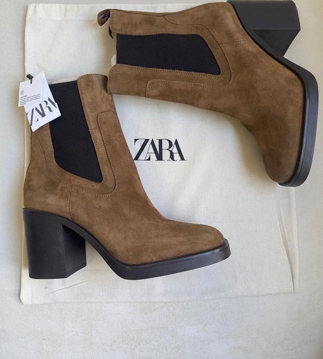 Botki Zara 39 z dwoiny skórzanej