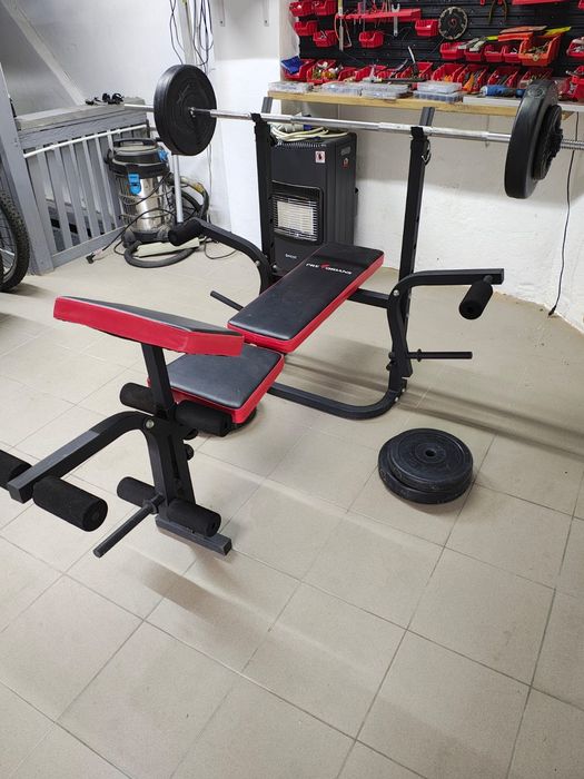 Ławka do ćwiczeń + sztanga + obciążenia