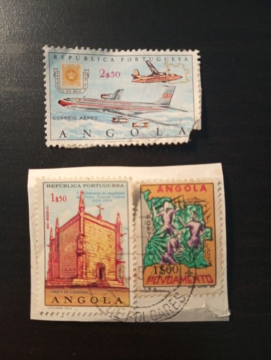 3 selos antigos Angola 1965 ; 1968 ; 1970
