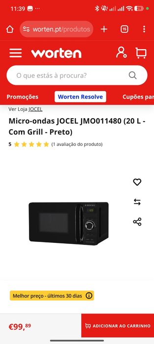 Micro-ondas JOCEL (20 L - Com Grill - Preto)